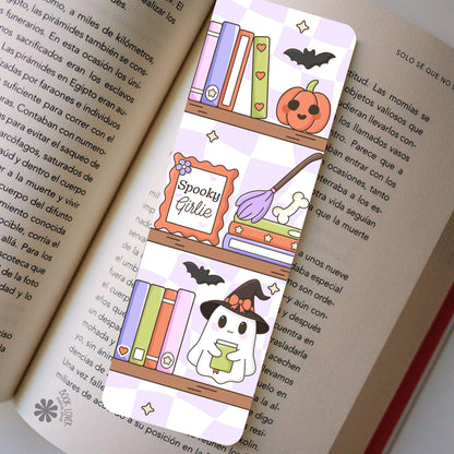 Spooky Girlie Bookshelf Bookmark / Halloween bookish Bookmark / Book Lover Gift / Cute Ghost Bookish Merch / Smut Reader / Reading Lover