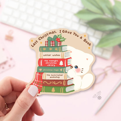 Bookworm Kitten TBR bookish sticker, vinyl die cut, cat lover reader gift