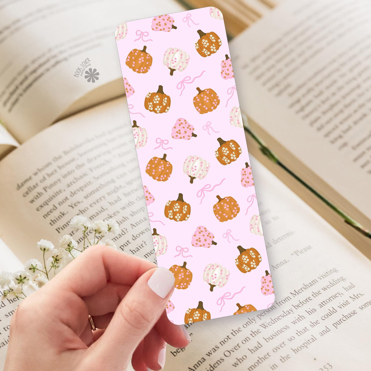 Floral Pumpkin Coquette bookmark, double sided page marker, cozy fall gift