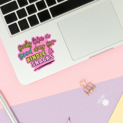 Reading Snacks sticker close up, matte finish, book lover vinyl decal