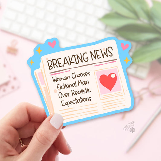 Breaking News bookish sticker, vinyl die cut, book lover gift