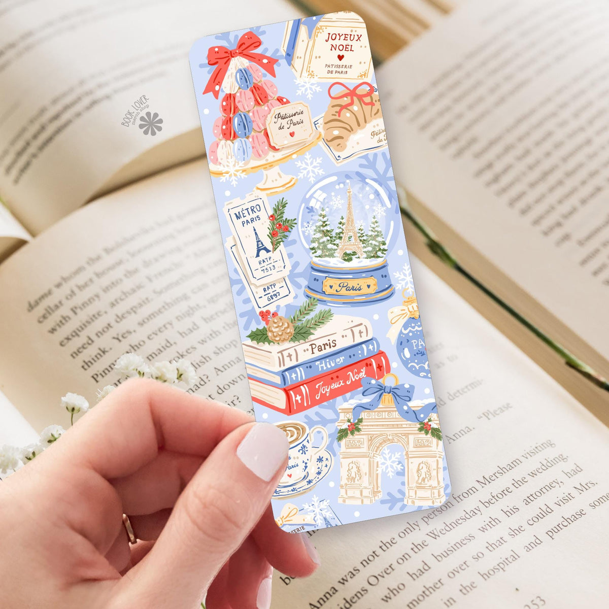 Paris Christmas bookmark, double sided cardstock, reader gift