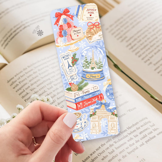 Paris Christmas bookmark, double sided cardstock, reader gift