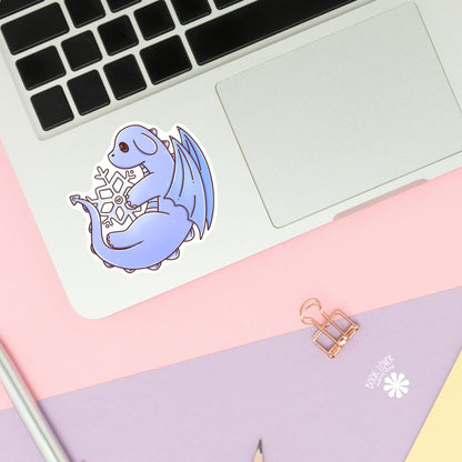 Snowflake Dragon sticker close up, matte finish, book lover vinyl decal
