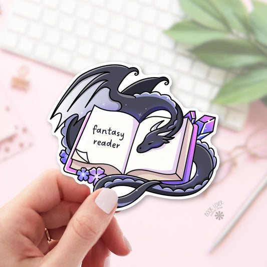 Purple Floral Dragon bookish sticker, vinyl die cut, romantasy reader gift