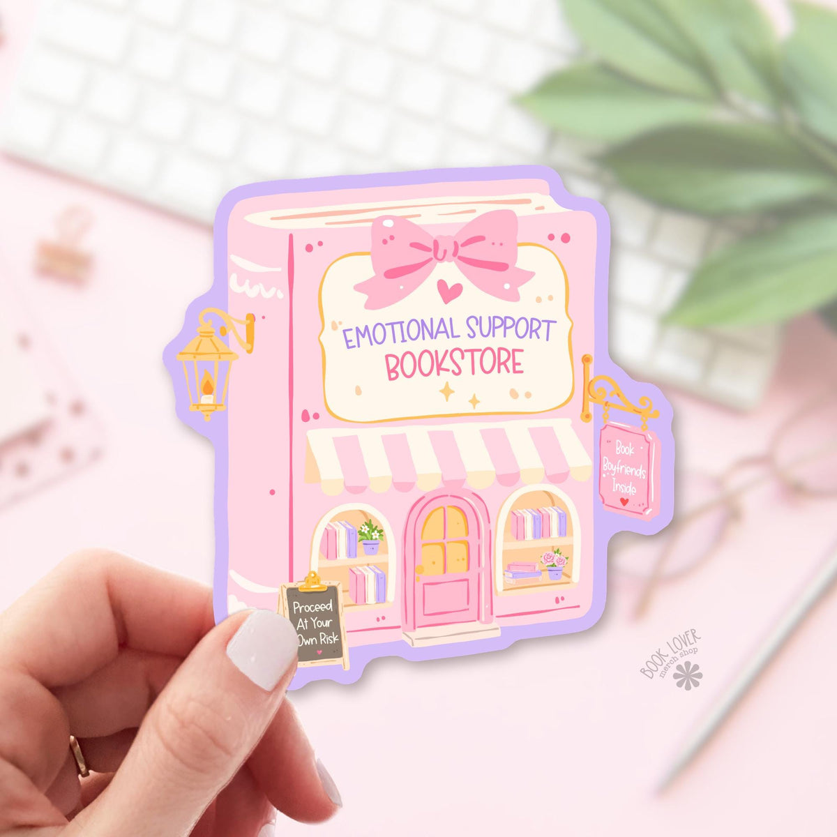 Pink Bow Bookstore bookish sticker, vinyl die cut, Romance Reader gift