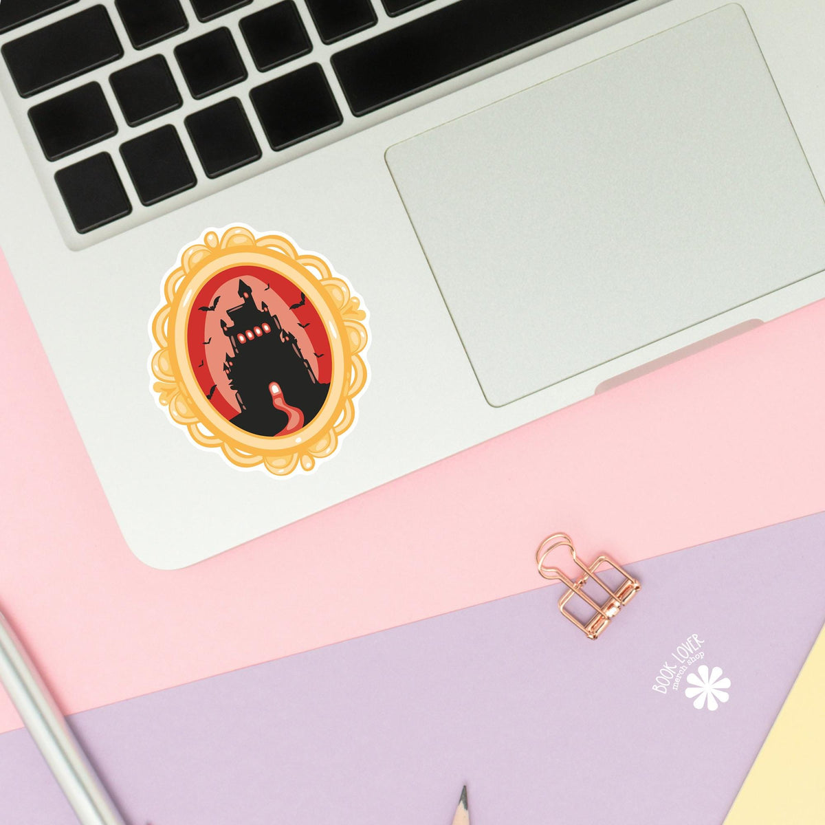 Vampire Castle sticker close up, matte finish, book lover vinyl decal