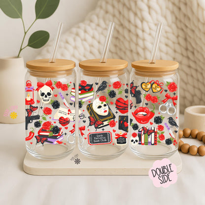 Dark Romance Book Club 16 OZ Glass Can With Lid and Straw / Mug / Book Lover Gift / Bookish Merch Stickers / UV Dtf Libbey Wrap Transfert