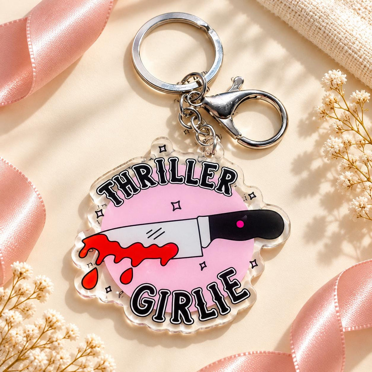 Thriller Girlie acrylic keychain, bookish bag charm
