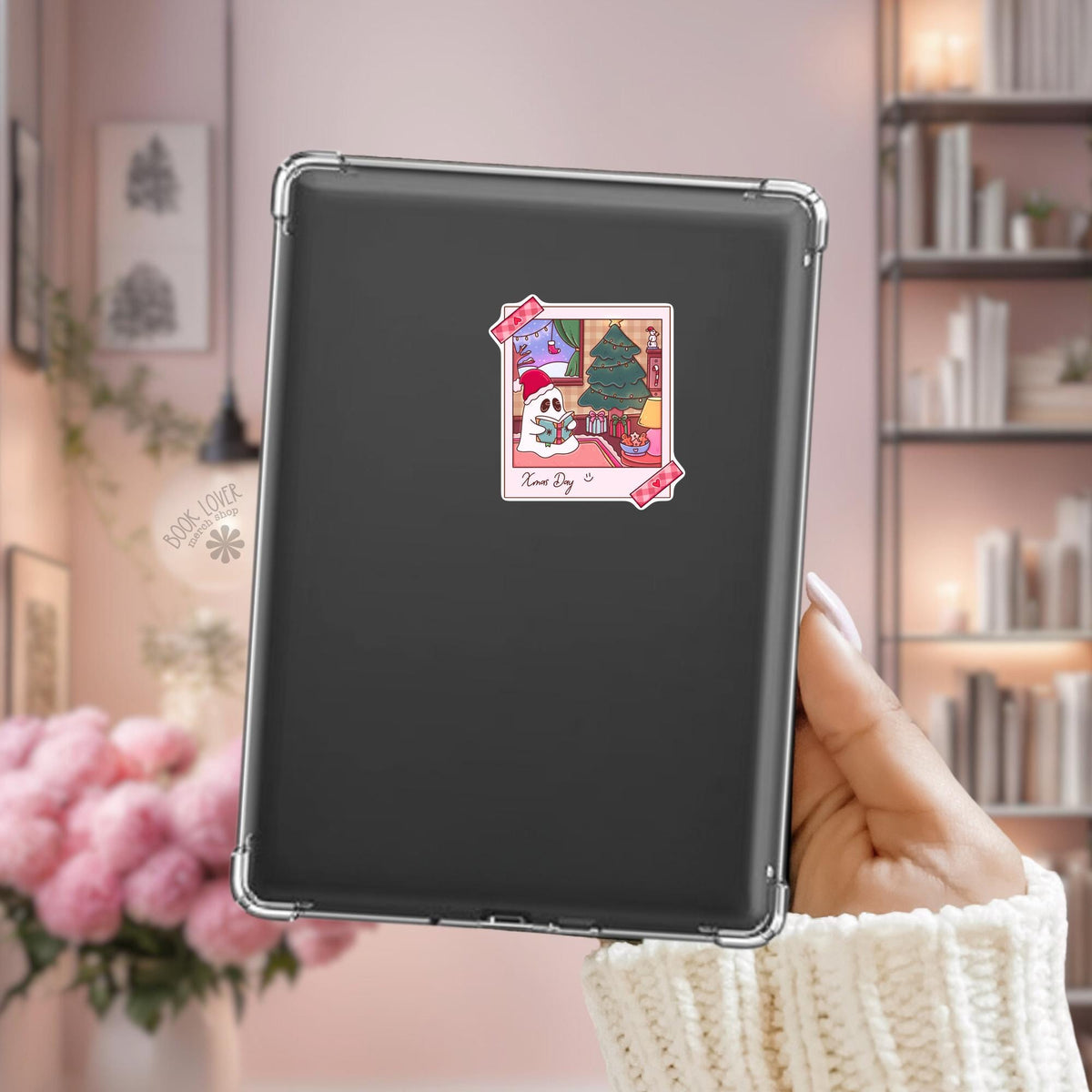 Christmas Ghost Kindle sticker, bookish decal for readers