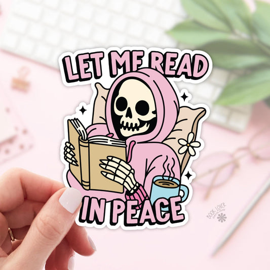 Let Me Read In Peace Skull Stickers / Bookish Stickers / Book Lover Gift / Bookish Merch / Kindle Sticker / Smut Reader / Reading Lover