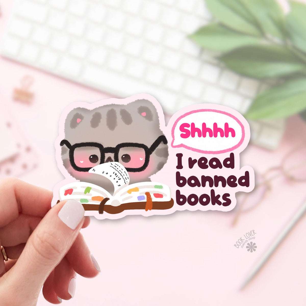 Banned Books bookish sticker, vinyl die cut, romance reader gift