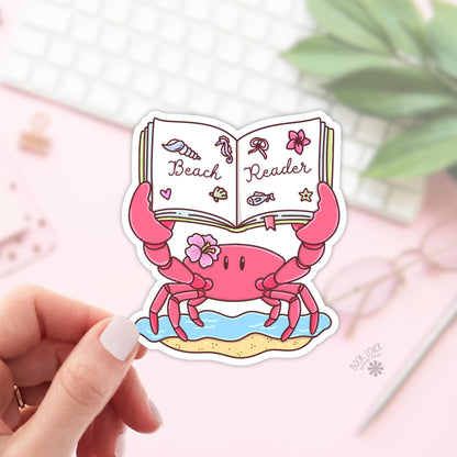 Beach Reader Crab Stickers / Bookish Stickers / Book Lover Gift / Bookish Merch / Kindle Sticker / Summer Reader / Reading Lover / E-Reader