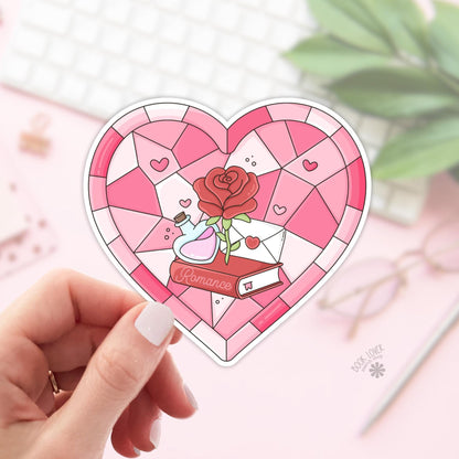 Bookish Romance Stained Glass Heart Stickers / Bookish Stickers / Book Lover Gift / Bookish Merch / Kindle Sticker / Romance Reader