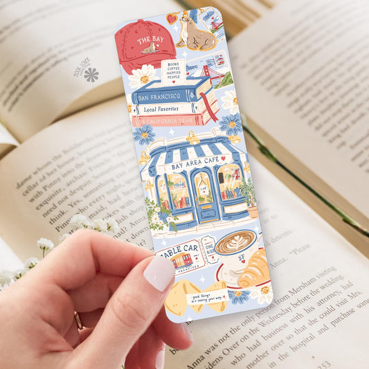 San Francisco Cafe bookmark, double sided cardstock, reader gift