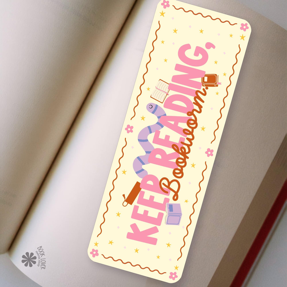 Bookworm Keep Reading bookmark, double sided, view 2