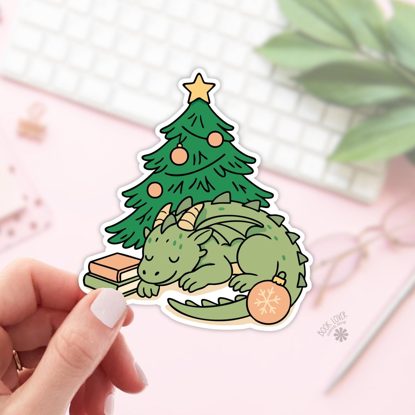 Christmas Dragon Stickers / Bookish Stickers / Book Lover Gift / Bookish Merch / Kindle Sticker / Fantasy  Reader / Reading Lover / E-Reader