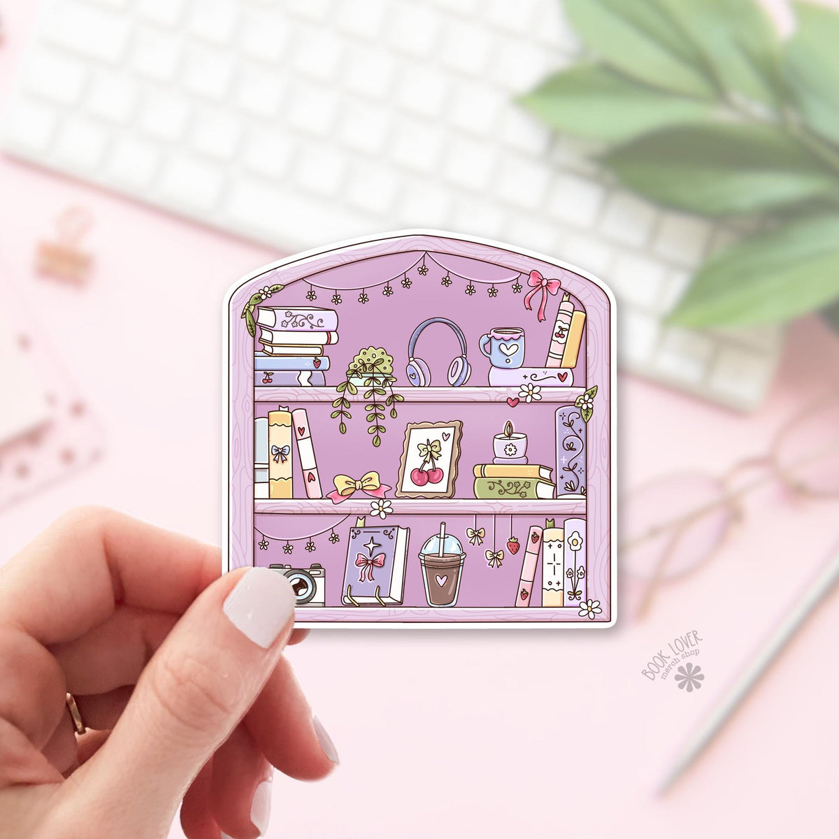Pink Reading Nook bookish sticker, vinyl die cut, cozy reader gift