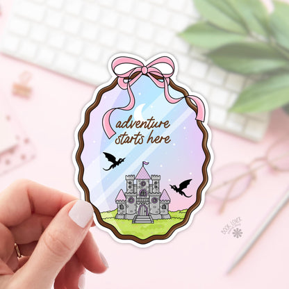 Adventure Start Here Stickers / Bookish Stickers / Book Lover Gift / Bookish Merch / Kindle Sticker / Fantasy Reader / Reading Lover