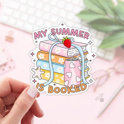 My Summer is Booked Stickers / Bookish Stickers / Book Lover Gift / Bookish Merch / Kindle Sticker / Vacation Reader / Reading Lover