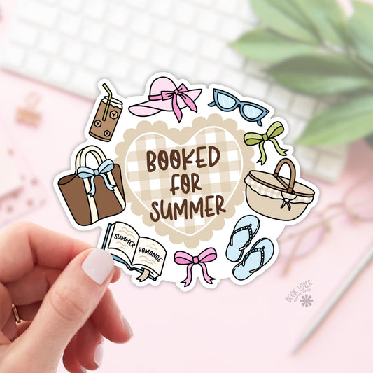 Booked for summer bookish sticker, vinyl die cut, book lover gift