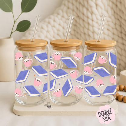 Book Fuel 16 OZ Glass Can With Lid and Straw / Bookish Mug / Coffee Lover Gift / Bookish Merch Stickers / UV Dtf Libbey Wrap Transfert