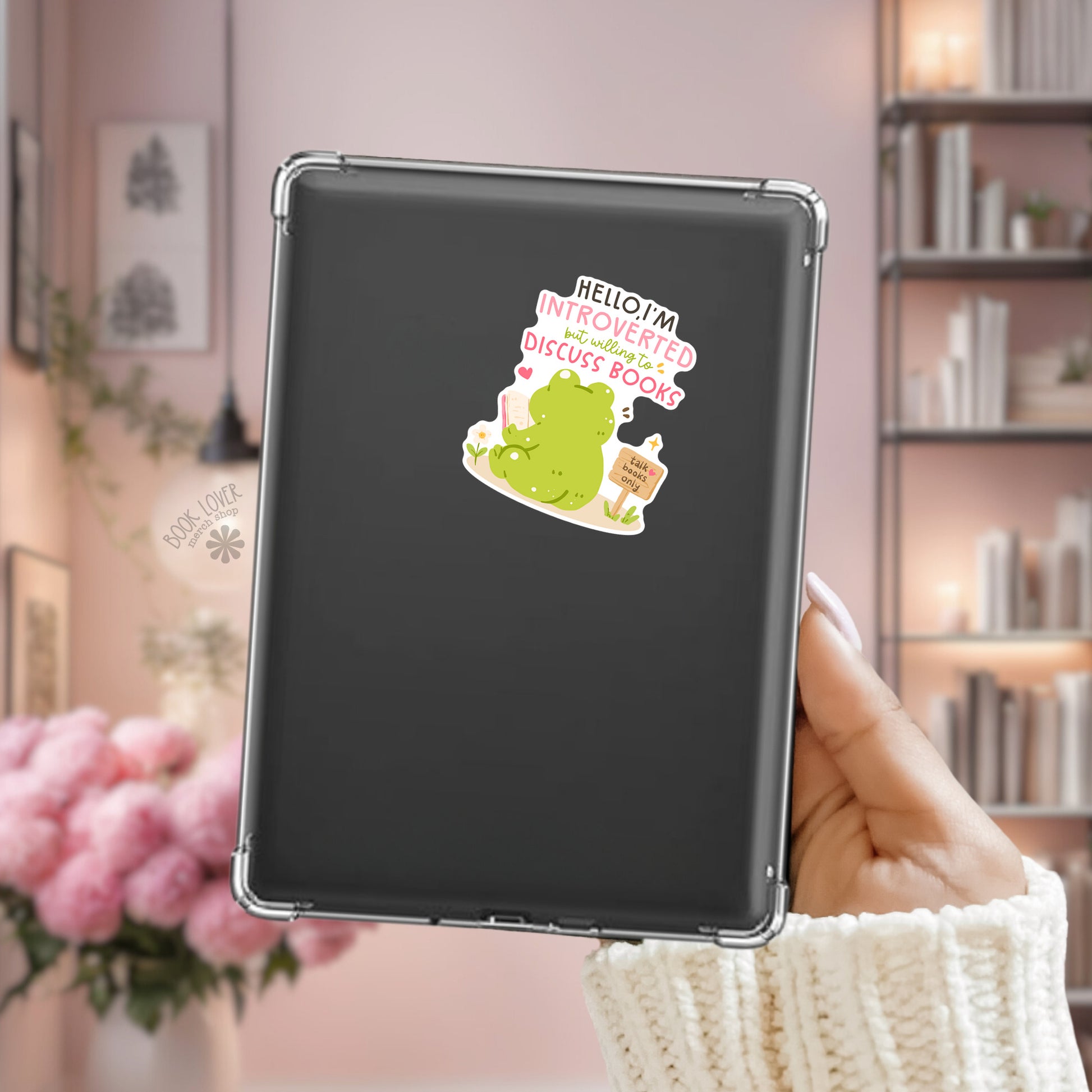 Talk Books Only Kindle sticker on desk – bookish reader decal