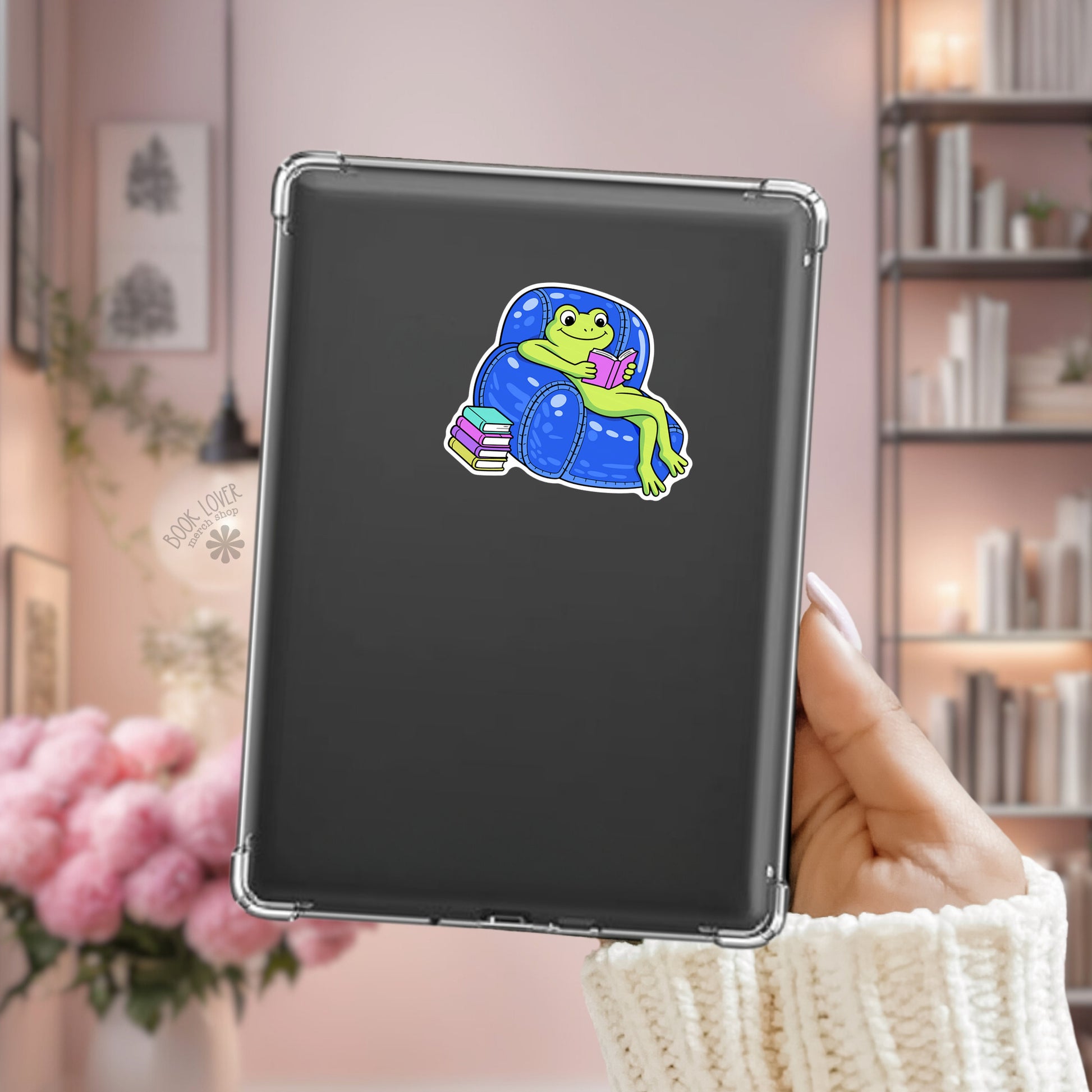 Bookish Frog Kindle sticker mockup - bookish decal