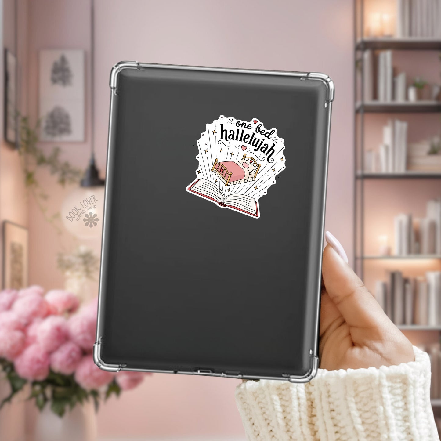 Only one bed sticker on Kindle – bookish romance reader decal