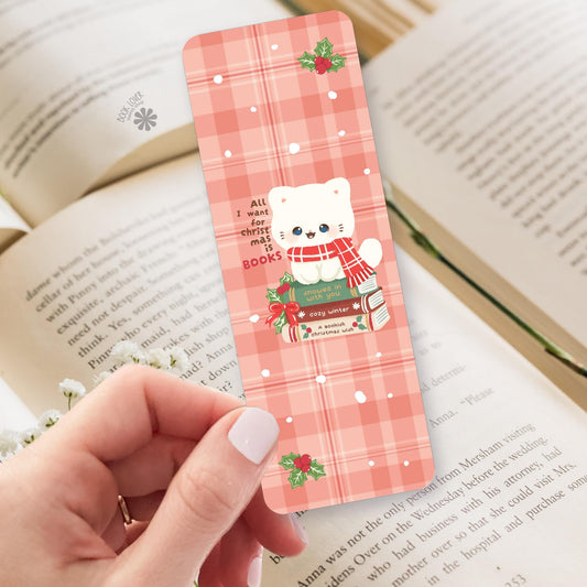 Christmas Plaid Cat bookmark, double sided