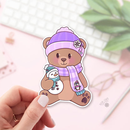 Snowman Teddy Bear bookish sticker, vinyl die cut, christmas reader gift