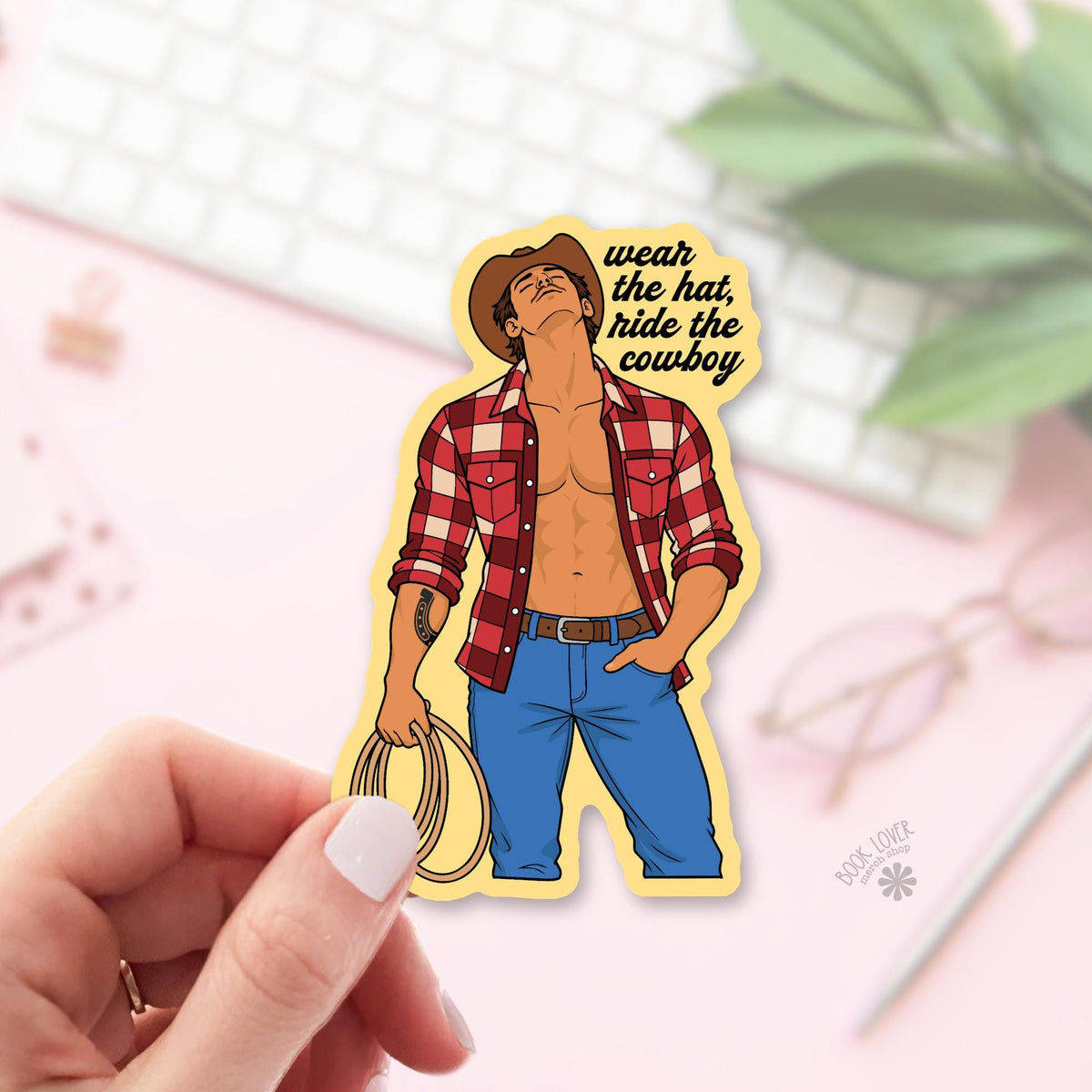 Cowboy Hat Book Boyfriend bookish sticker, vinyl die cut, western romance reader gift