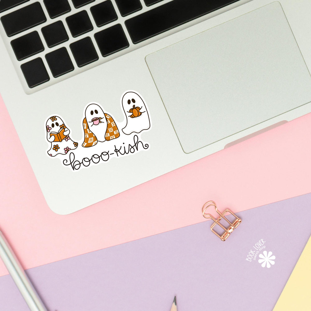 Halloween ghosts sticker close up, matte finish, book lover vinyl decal