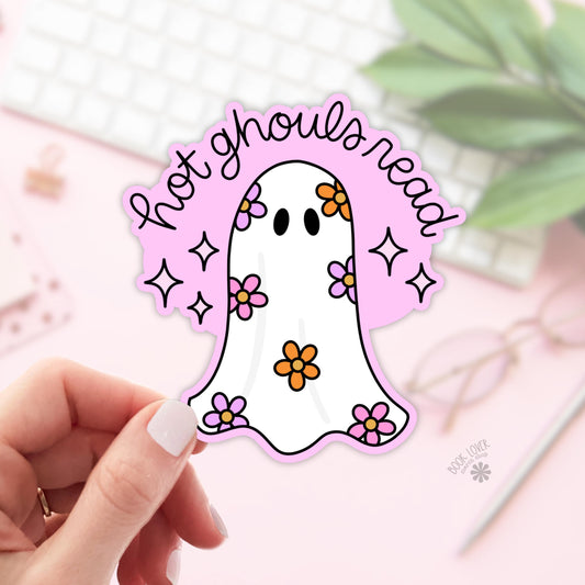 Hot Ghouls Read Stickers / Bookish Ghost Stickers / Book Lover Gift / Bookish Merch / Kindle Sticker / Spooky Reader / Halloween Lover