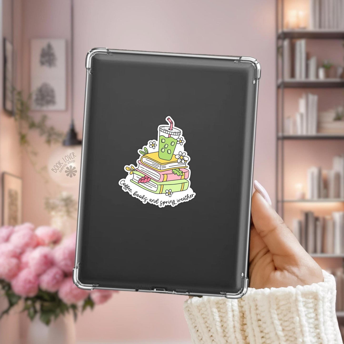 Coffee Books and Spring Weather Stickers / Matcha Bookish Stickers / Book Lover Gift / Bookish Merch / Kindle Sticker / Reading Lover