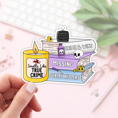 Smells Like True Crime Books Stickers / Bookish Stickers / Book Lover Gift / Bookish Merch / Kindle Sticker / Smut Reader / Reading Lover
