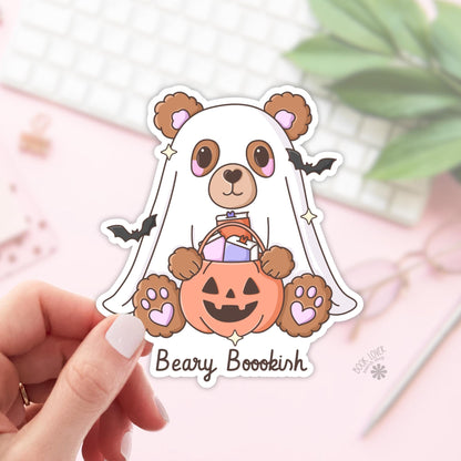Bookish Bear Stickers / Ghost Bookish Stickers / Book Lover Gift / Halloween Bookish Merch / Kindle Sticker / Reading Lover / E-Reader