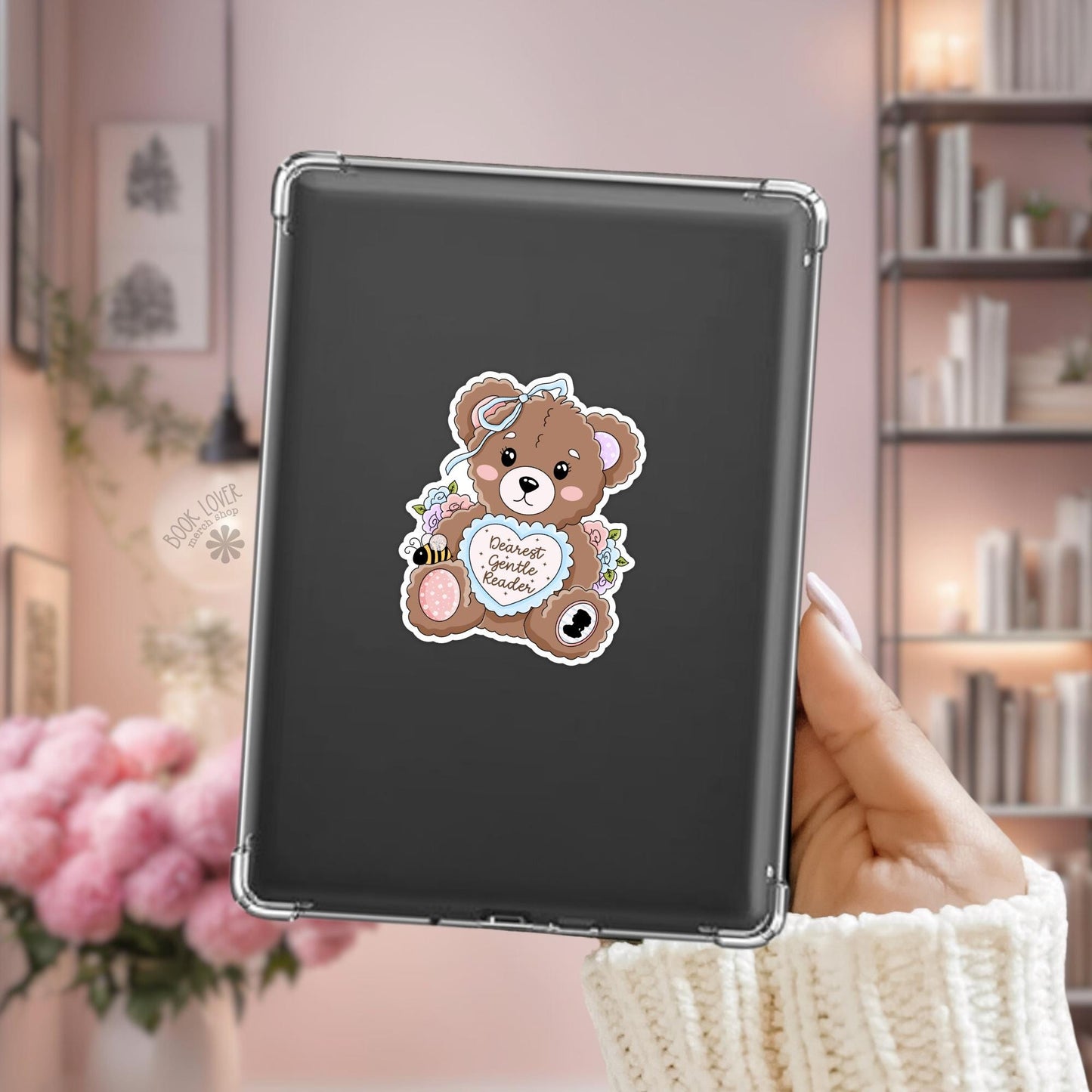 Dearest Gentle Reader Stickers / Bookish Bear Stickers / Book Lover Gift / Bookish Merch / Kindle Sticker / Romance Reader / Reading Lover