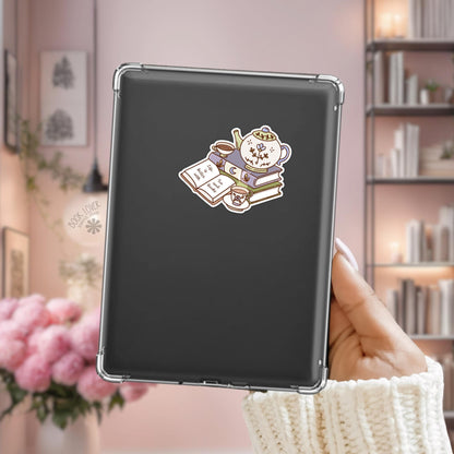 Tea and Books Sticker / Bookish Reading Lover Gift / Historical Holographic Kindle Accessories
