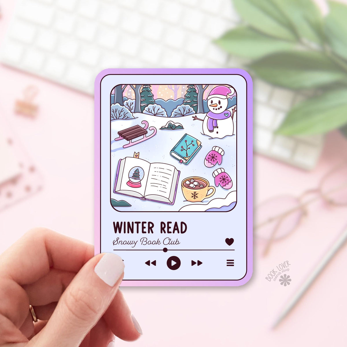 Winter Book Club bookish sticker, vinyl die cut, snowy reader gift