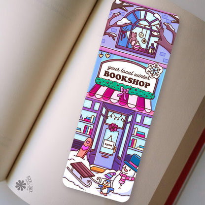Winter Snowy Bookshop bookmark, double sided, view 2