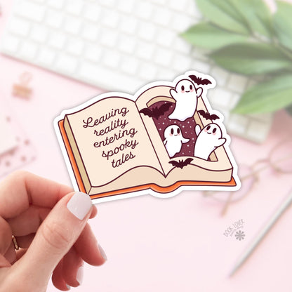 Leaving Reality Entering Spooky Tales Stickers / Halloween Bookish Stickers / Book Lover Gift / Bookish Merch / Kindle Reading Lover