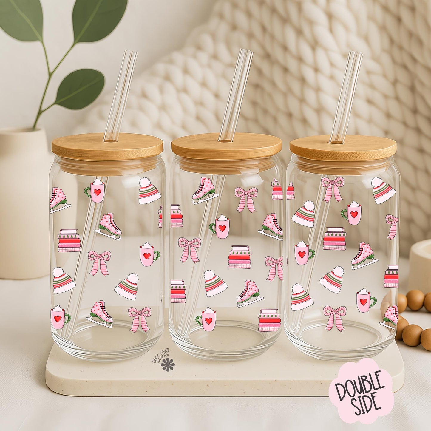 Bookish Winter 16 OZ Glass Can With Lid and Straw / Bookish Mug / Book Lover Gift / Bookish Merch Stickers / UV Dtf Libbey Wrap Transfert