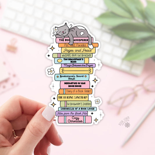 Cat On Stack Of Books Stickers / Bookish Stickers / Book Lover Gift / Bookish Merch / Kindle Sticker / Smut Reader / Reading Lover