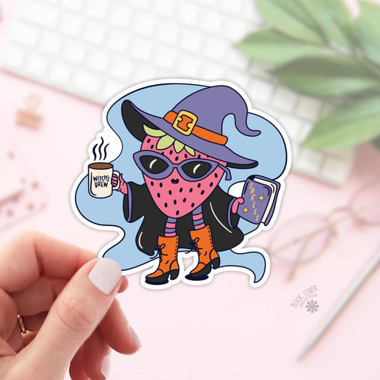 Strawberry Witch Reading Stickers / Bookish Stickers / Book Lover Gift / Bookish Merch / Kindle Sticker / Smut Reader / Reading Lover