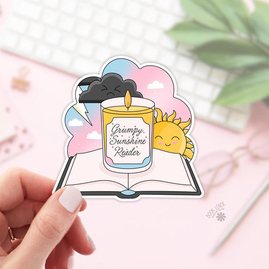 Grumpy Sunshine Reader Stickers / Bookish Stickers / Book Lover Gift / Bookish Merch / Kindle Sticker / Reading Lover / E-Reader