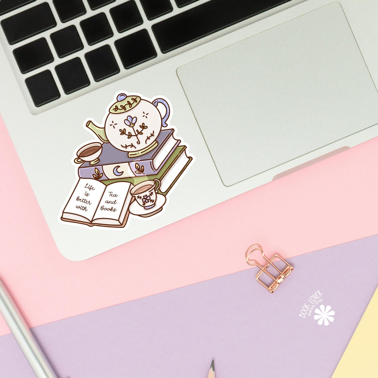 Tea and Books Sticker / Bookish Reading Lover Gift / Historical Holographic Kindle Accessories