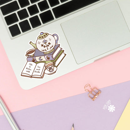 Tea and Books Sticker / Bookish Reading Lover Gift / Historical Holographic Kindle Accessories