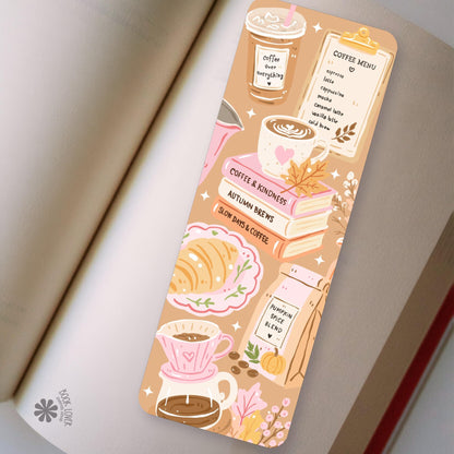 Coffee Menu Autumn bookmark front and back, cardstock page marker