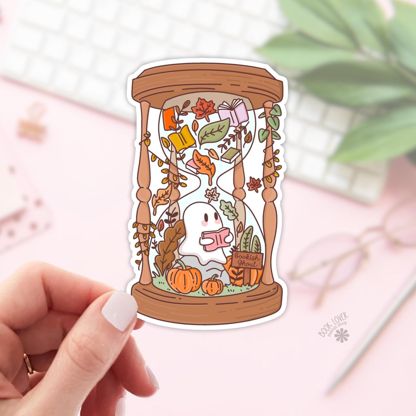 Bookish Ghoul Stickers / Ghost Reading Hourglass / Bookish Stickers / Book Lover Gift / Bookish Merch / Kindle Sticker / Reading Lover
